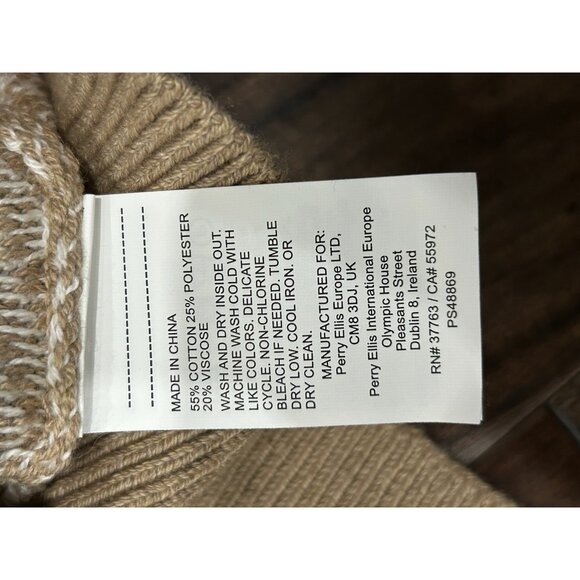 Perry Ellis Mens Beige & White Herringbone Quarter-Zip Sweater Sz Medium - Picture 8 of 10